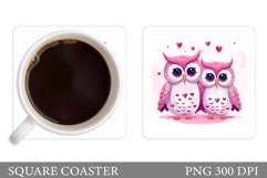 Valentine Owls Coaster. Valentine Coaster Sublimation Product Image 1