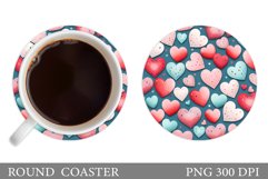 Hearts Coaster Sublimation. Valentines Round Coaster Design Product Image 1