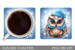 Winter Owl Coaster. Cute Owl Square Coaster Product Image 1