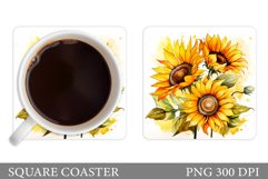 Sunflowers Square Coaster. Sunflowers Coaster Sublimation Product Image 1
