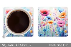 Wildflowers Coaster Design. Square Coaster Flowers Template Product Image 1