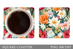 Flowers Coaster Sublimation. Square Coaster Flowers Design Product Image 1