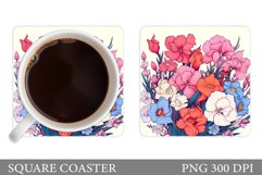 Flowers Coaster Sublimation. Flowers Square Coaster Template Product Image 1
