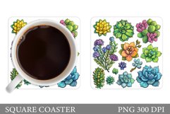 Succulents Coaster Sublimation. Plants Coaster Design Product Image 1