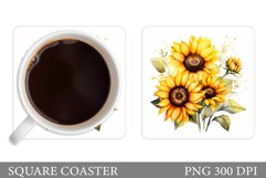 Sunflowers Square Coaster. Flowers Coaster Sublimation Product Image 1