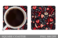 Hearts Flowers Coaster Sublimation. Hearts Coaster Design Product Image 1