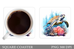 Turtle Square Coaster Design. Turtle Coaster Sublimation Product Image 1