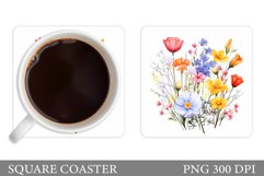 Wildflowers Coaster Design. Square Coaster Flowers Template Product Image 1
