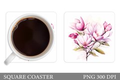 Flowers Magnolia Coaster Sublimation. Flowers Coaster Design Product Image 1