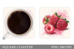 Raspberries Coaster Design. Berry Summer Coaster Sublimation Product Image 1