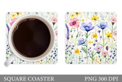 Wildflowers Coaster Sublimation. Flowers Coaster Design Product Image 1