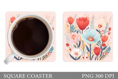 Flowers Square Coaster Sublimation. Flowers Coaster Design Product Image 1