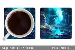 3D River Square Coaster. 3D Mountains Coaster Sublimation Product Image 1