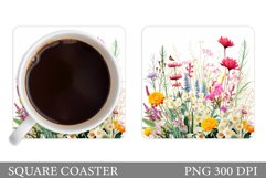 Flowers Coaster Sublimation. Wildflowers Coaster Design Product Image 1