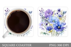 Flowers Square Coaster Sublimation. Flowers Coaster Design Product Image 1