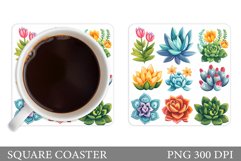 Succulents Coaster Design. Plants Coaster Sublimation Product Image 1