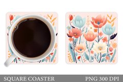 Flowers Coaster Sublimation. Square Coaster Flowers Design Product Image 1
