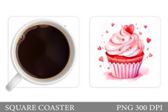 Cupcake Coaster Sublimation. Valentine Square Coaster Design Product Image 1