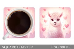 Valentines Lama Coaster. Valentines Coaster Sublimation Product Image 1