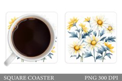 Daisy Flowers Coaster Design. Floral Coaster Sublimation Product Image 1