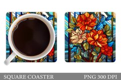 Flowers Square Coaster Sublimation. Flowers Coaster Design Product Image 1