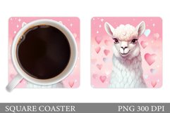 Cute Lama Coaster Sublimation. Valentines Coaster Design Product Image 1