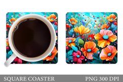 Flowers Square Coaster Sublimation. Flowers Coaster Design Product Image 1