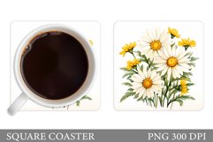 Flowers Square Coaster. Daisy Flowers Coaster Design Product Image 1