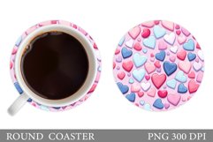 Hearts Coaster Sublimation. Valentines Round Coaster Design Product Image 1