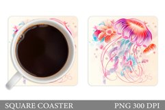 Jellyfish Coaster Sublimation. Flowers Coaster Design Product Image 1