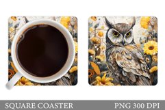 Owl Coaster Sublimation. Owl Square Coaster Design Product Image 1
