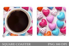 3D Hearts Coaster Sublimation. Hearts Square Coaster Design Product Image 1