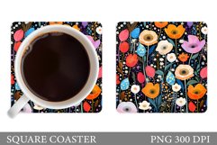 Flowers Square Coaster Sublimation. Flowers Coaster Design Product Image 1
