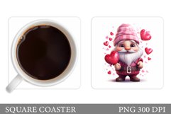 Gnome Coaster Sublimation. Valentines Square Coaster Product Image 1