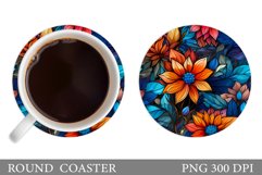 Stained Glass Flowers Coaster. Flowers Coaster Sublimation Product Image 1