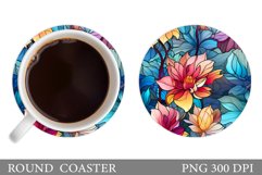 Stained Glass Flowers Coaster. Stained Glass Coaster Design Product Image 1