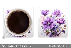 Flowers Coaster Sublimation. Floral Coaster Design Product Image 1