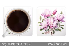 Magnolia Square Coaster Sublimation. Flowers Coaster Design Product Image 1