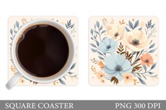 Flowers Square Coaster Sublimation. Flowers Coaster Design Product Image 1