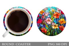 Flowers Coaster Design. Stained Glass Coaster Sublimation Product Image 1