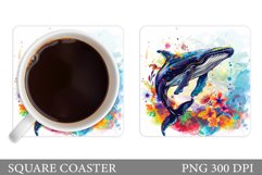 Whale Coaster Design. Whale Square Coaster Sublimation Product Image 1