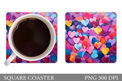 Colorful Hearts Coaster. Hearts Square Coaster Sublimation Product Image 1