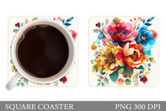 Flowers Square Coaster Sublimation. Flowers Coaster Design Product Image 1