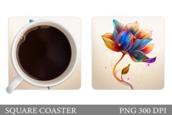 Flowers Coaster Design. Flowers Square Coaster Sublimation Product Image 1