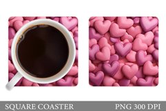 Hearts Coaster Sublimation. 3D Hearts Square Coaster Design Product Image 1
