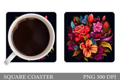 Flowers Square Coaster Sublimation. Flowers Coaster Design Product Image 1