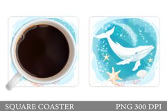 Whale Coaster Design. Whale Square Coaster Sublimation Product Image 1