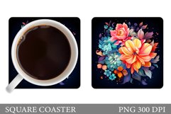Flowers Square Coaster Sublimation. Flowers Coaster Design Product Image 1