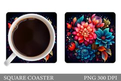 Flowers Coaster Sublimation. Floral Coaster Design Product Image 1