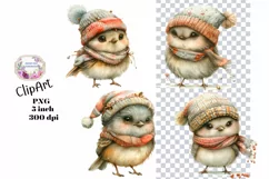 Birds, Christmas, Fall, Ephemera, PNG, watercolor, Clipart Product Image 1